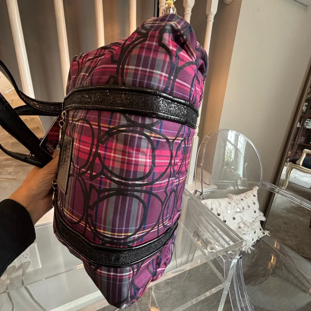 EUC Coach Poppy Pink and Black Shoulder Bag with Plaid Design - Picture 5 of 15